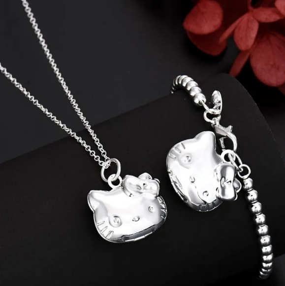 New 925 stamped Plated Hello kitty Locket and Bracelet set.  BOTH ARE LOCKETS - Picture 2 of 16